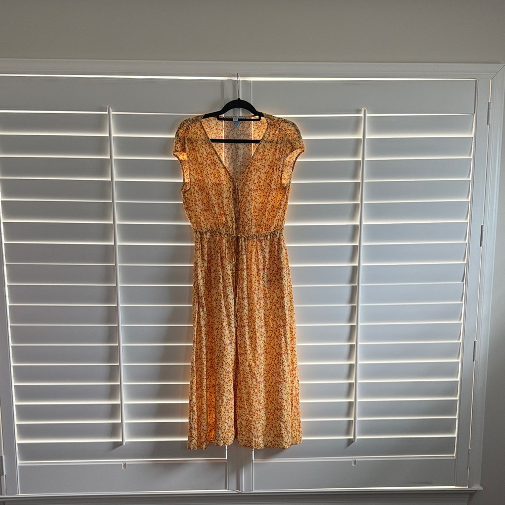 Draper James Yellow Floral V-Neck Midi Dress